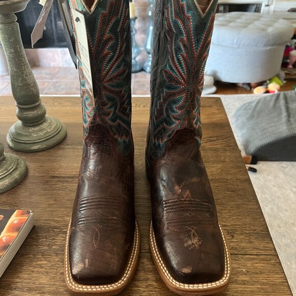 NWT Ariat Men's Sting Boots Burnt Brown/Antique Teal Square Toe Size 9.5 Medium - Picture 5 of 8